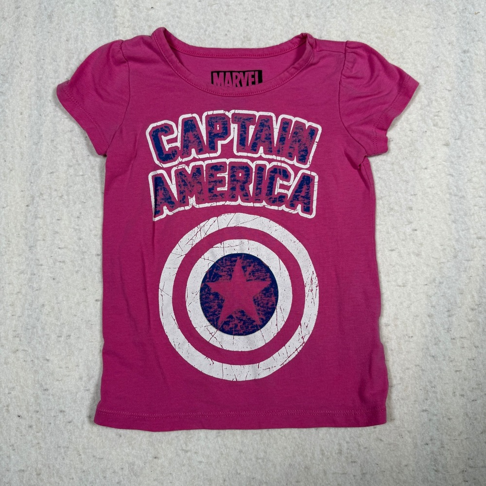 Marvel Captain America Girls Pink Shield Graphic T-Shirt Size 3T Short Sleeve